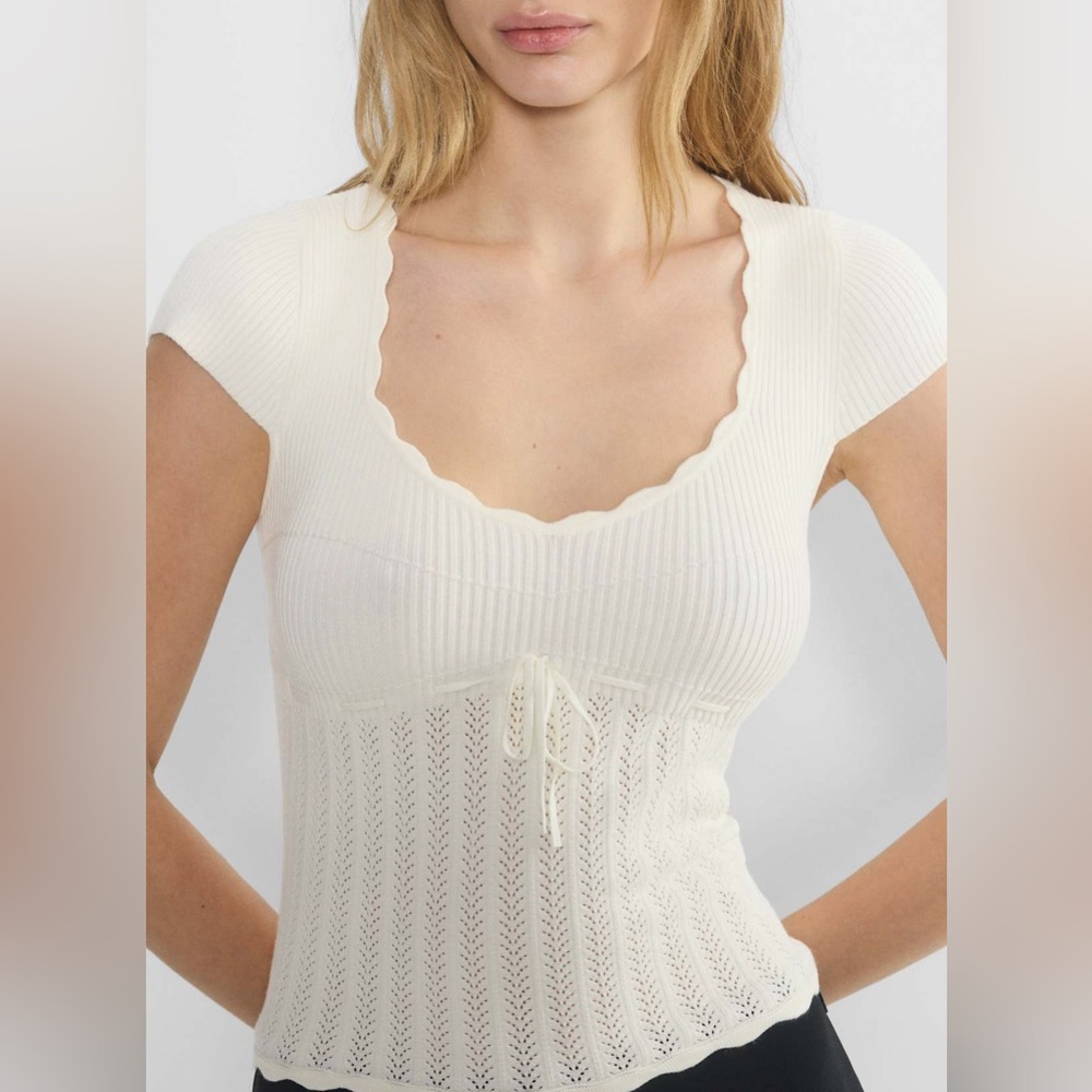 Wilfred Cream Scalloped Knit Top Soloist Shortsleeve Small